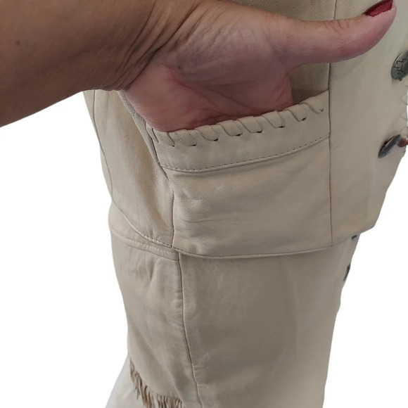 Pioneer Wear Vintage NOS Bone Cream Leather Fully‎ Lined Western Cowgirl Vest - Picture 6 of 16